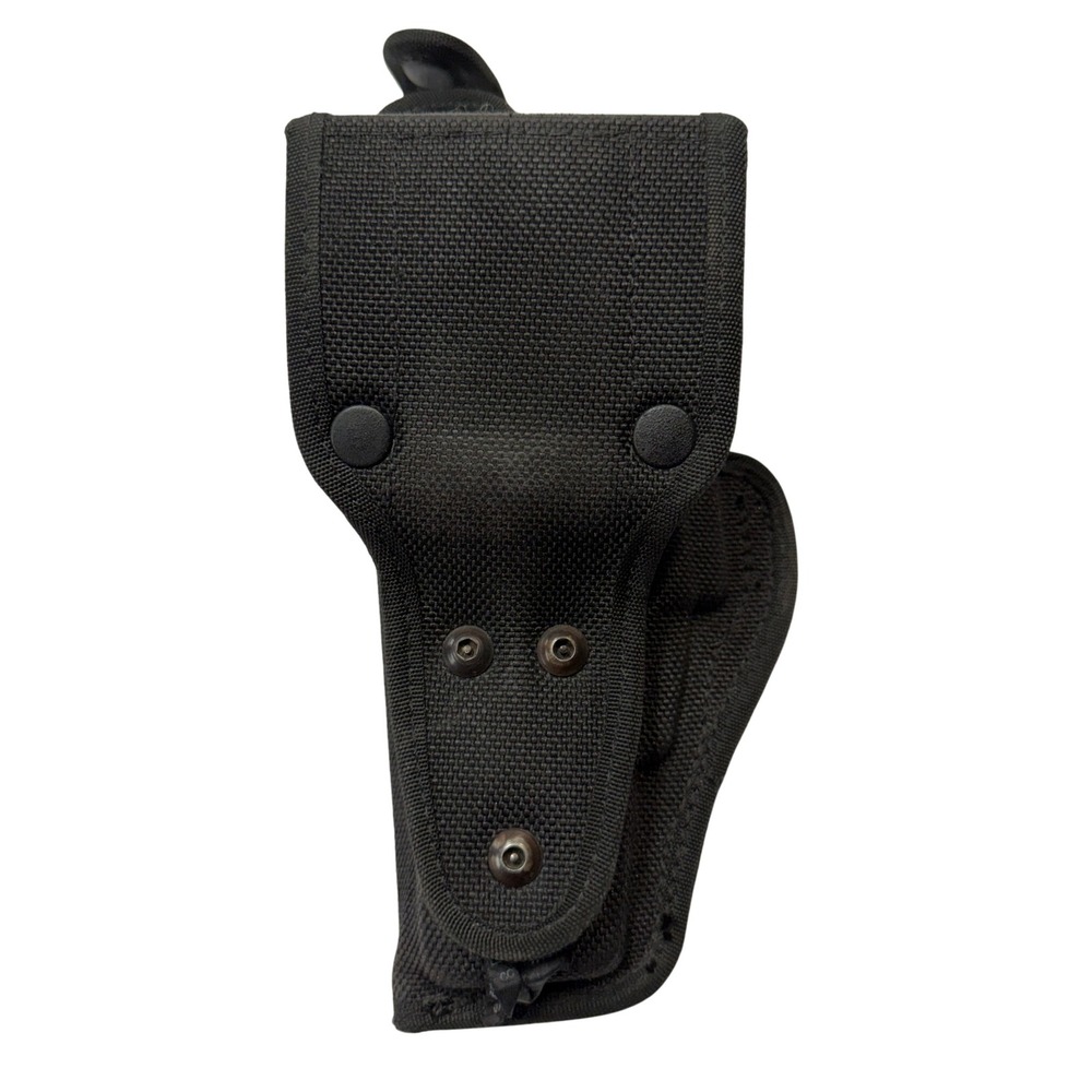 Black Nylon Duty Holster Thumb Snap Belt Loop with Accessory Pouch